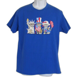 PATRIOTIC Cats Tshirt, M, Blue, Graphic Print, 3 cats, 4th of July